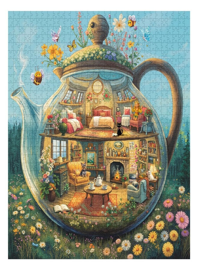 PPuzzling Teapot House Puzzle 1000 Pieces for Adults, Colorful Butterfly Garden Jigsaw Puzzles, Challenging Room Art Puzzles as Wall Decor - Image 2